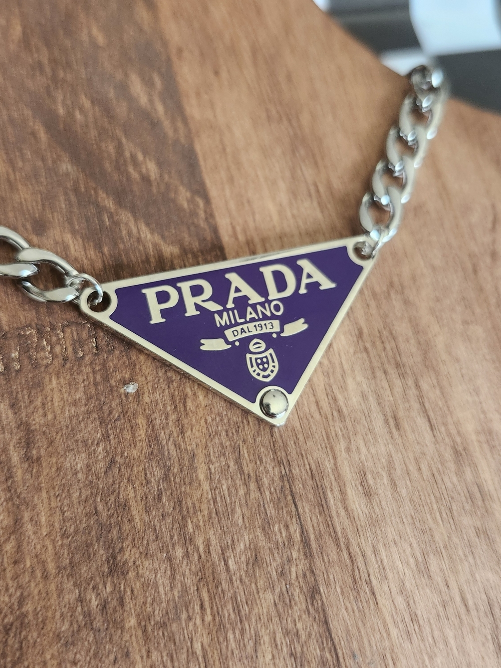 Upcycled Purple Triangle Logo Necklace
